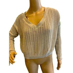 rue21 Womens Beige Ribbed V-Neck Long Sleeve Pullover Sweater Size XS